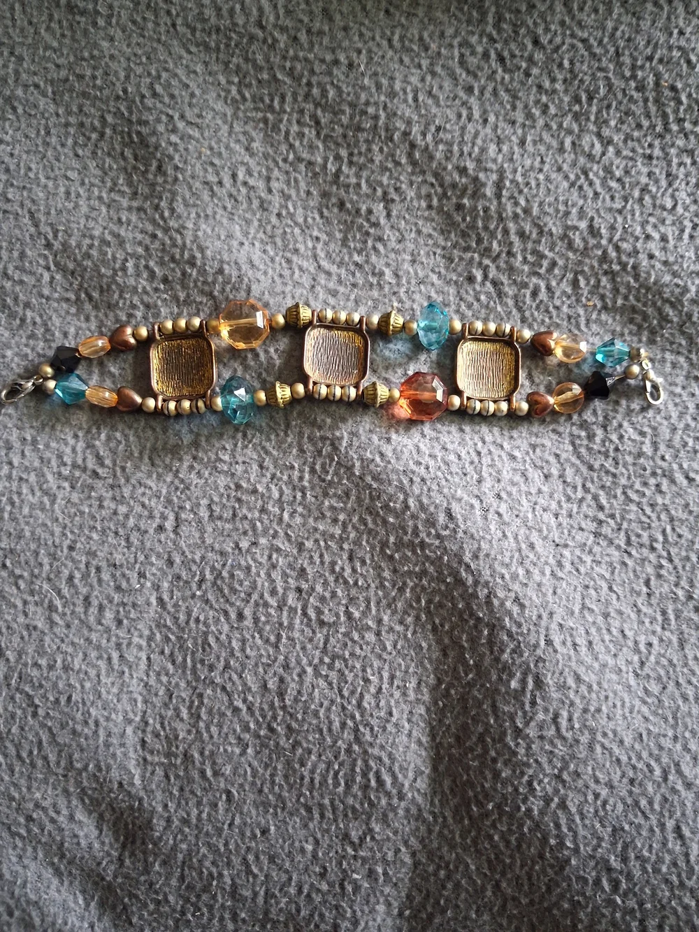 Gold-Tone Multicolor Beaded Bracelet with Blue and Amber Accents